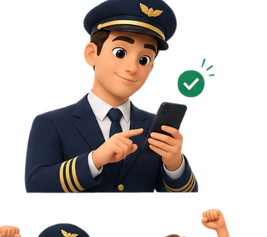 Illustrated pilot sharing his roster from his phone